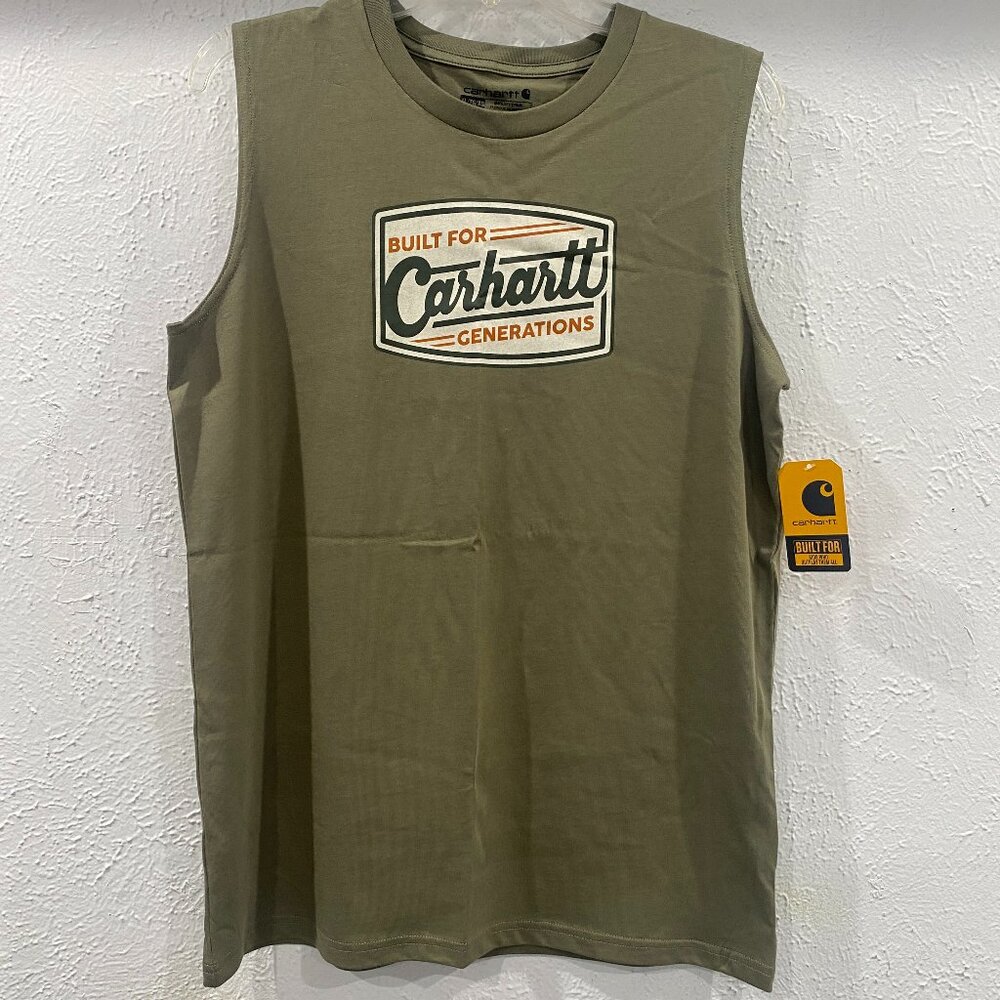 Carhartt, NWT, olive green graphic logo tank top boy's size XL 18/20 100% cotton